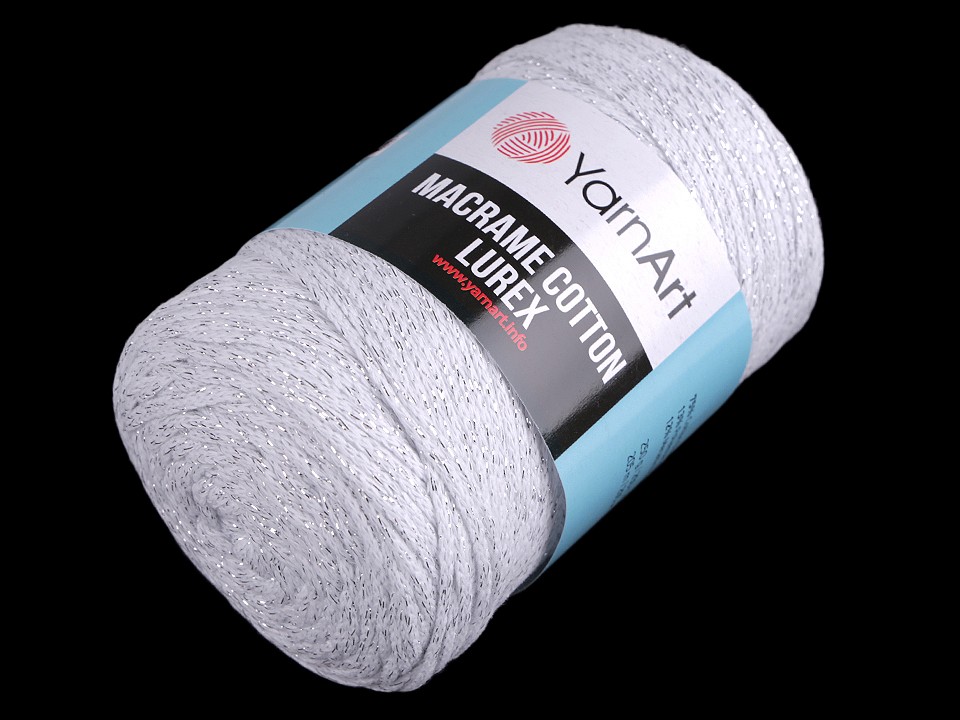 Knitting Yarn Macrame Cotton Lurex 250 g - white - silver, 1 Buc.