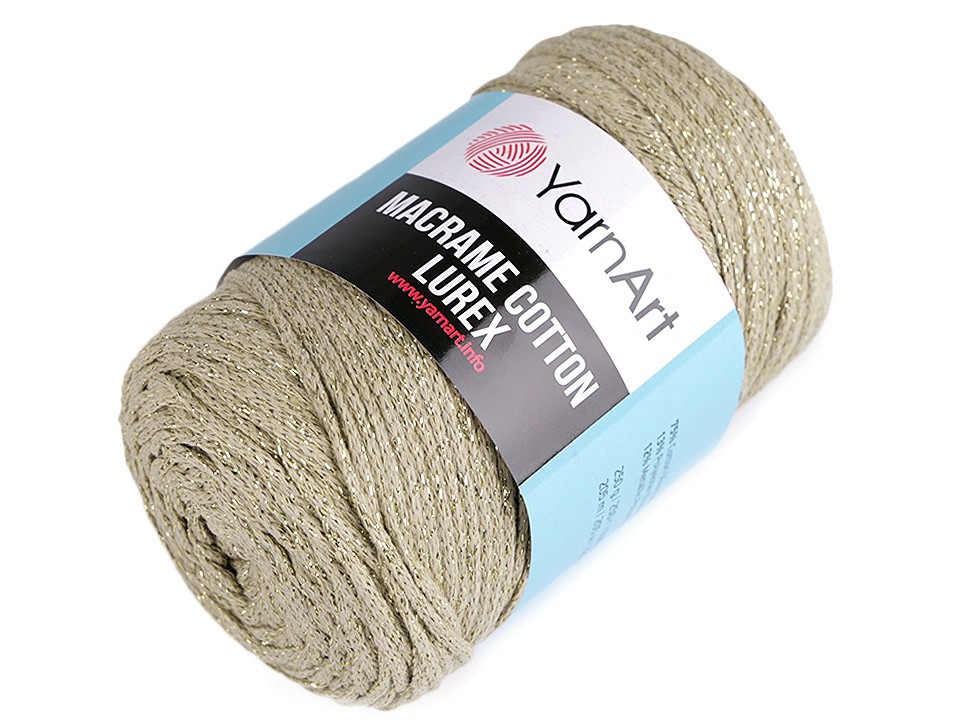 Knitting Yarn Macrame Cotton Lurex 250 g - beige - gold, 1 Buc.