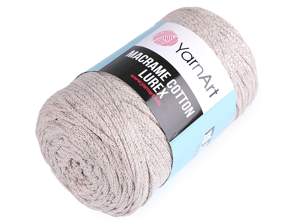 Knitting Yarn Macrame Cotton Lurex 250 g - lightbeige - silver, 1 Buc.