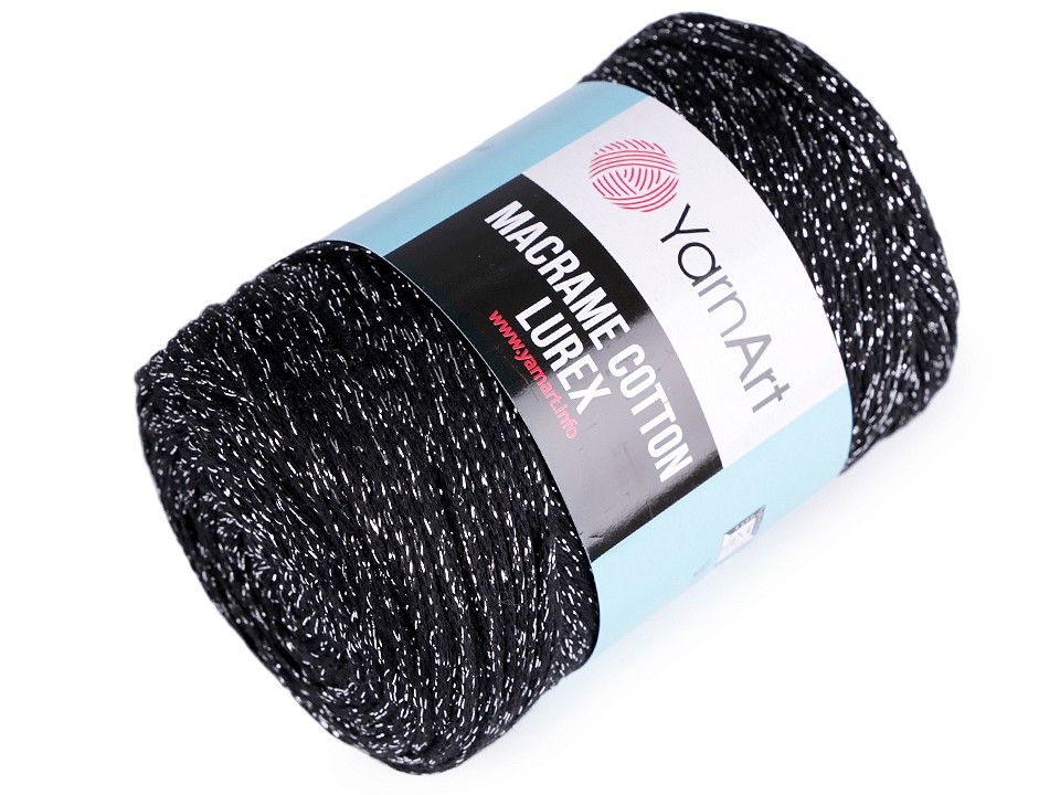 Knitting Yarn Macrame Cotton Lurex 250 g - black - silver, 1 Buc.