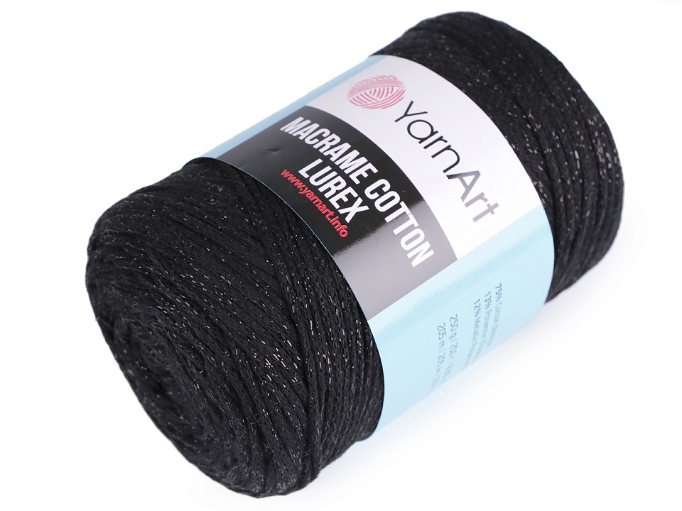 Knitting Yarn Macrame Cotton Lurex 250 g - black, 1 Buc.