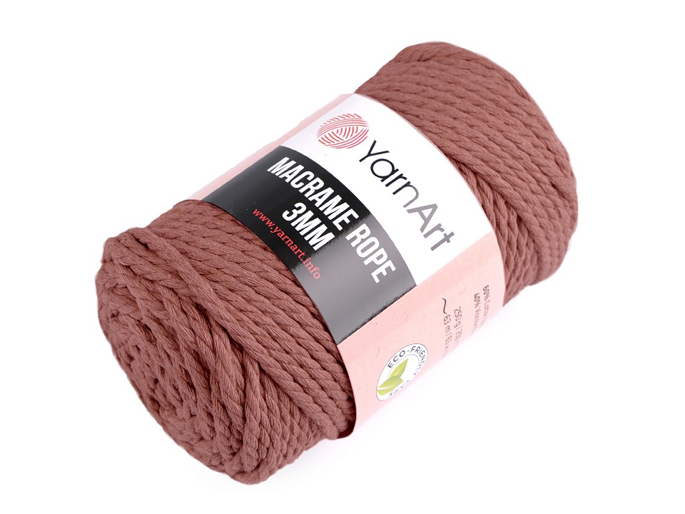 Knitting Yarn Macrame Rope 3 mm 250 g - vintage pink, 1 Buc.